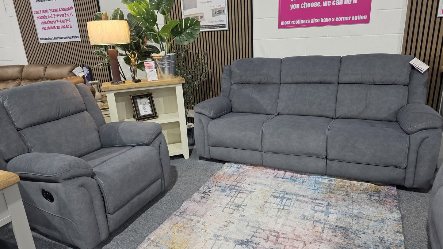 Turner Recliner Sofas - Grey Fabric