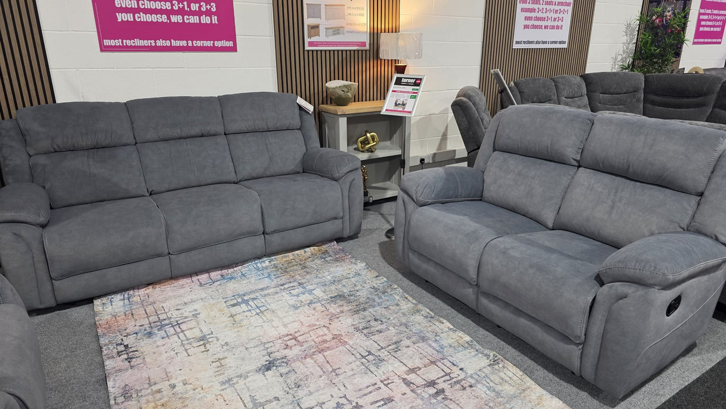Turner Recliner Sofas - Grey Fabric