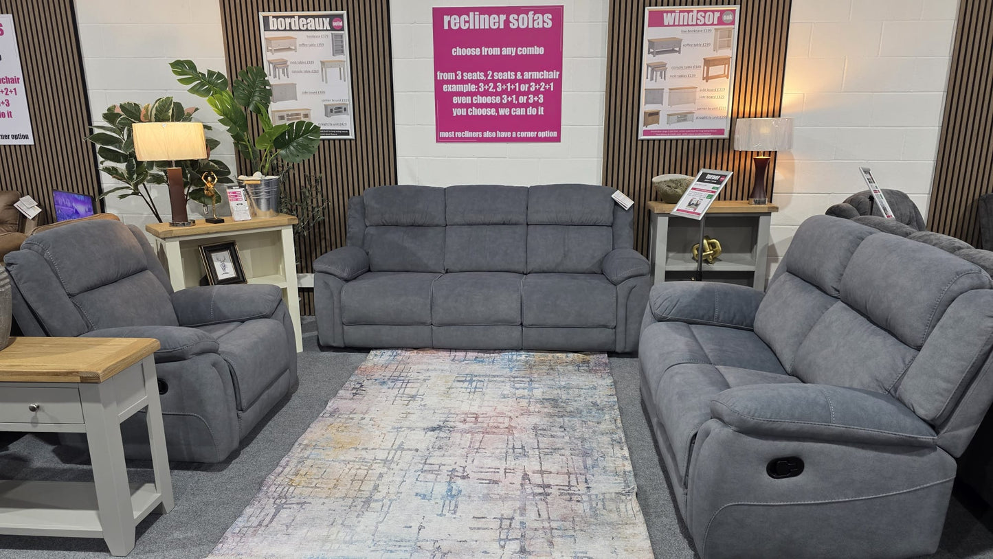 Turner Recliner Sofas - Grey Fabric