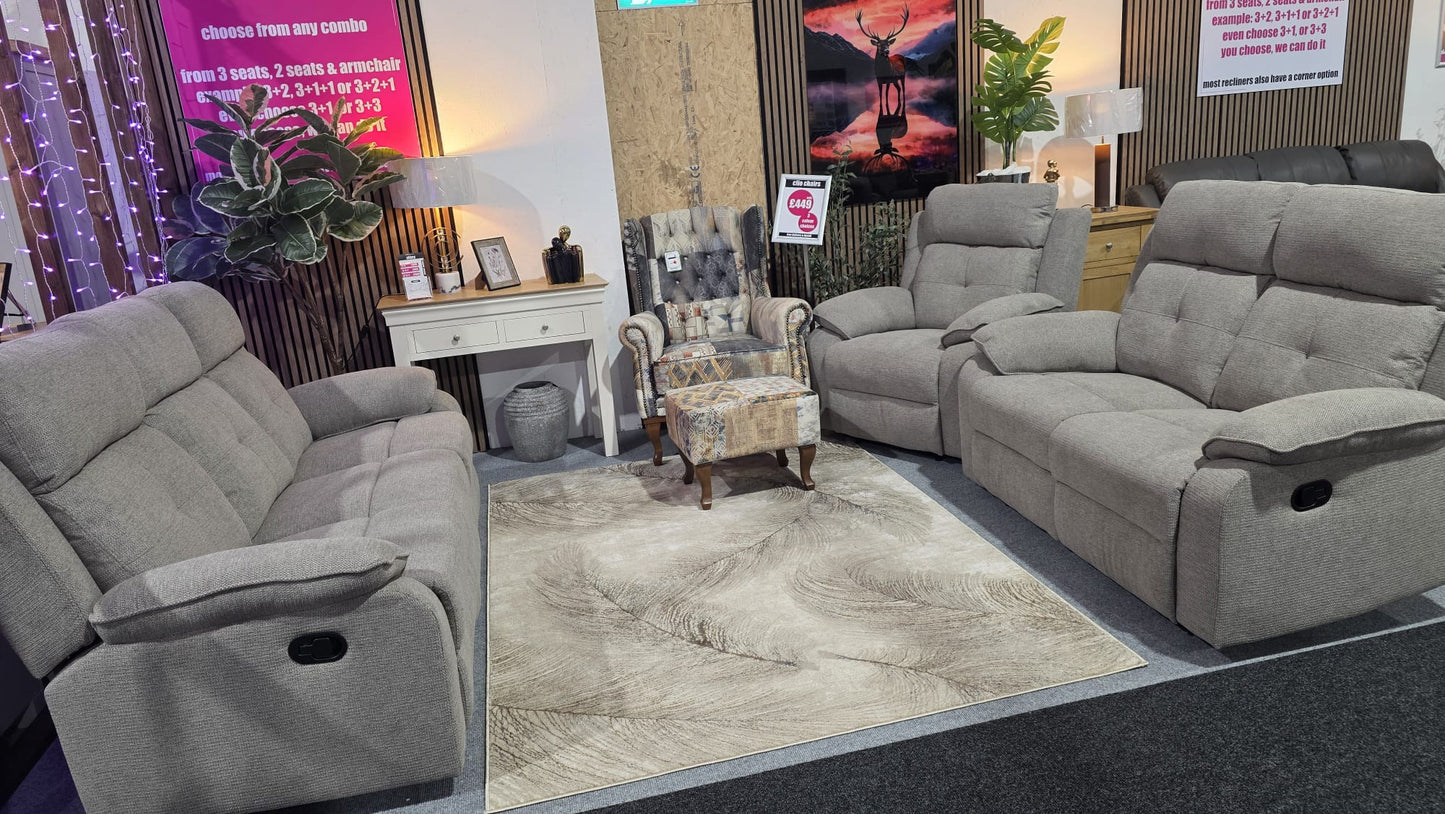 Abbey Recliner Sofas - Light Brown Fabric