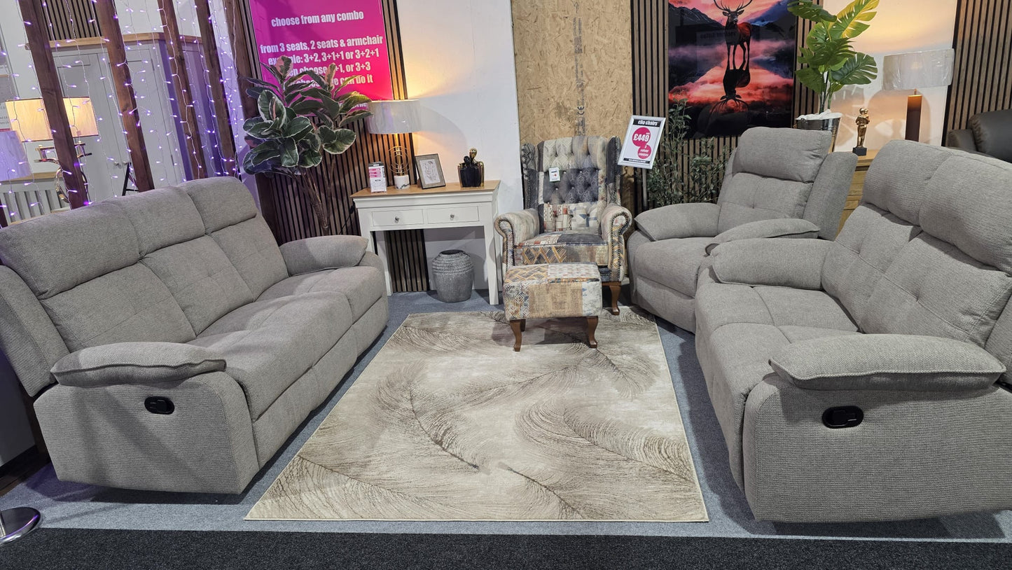 Abbey Recliner Sofas - Light Brown Fabric