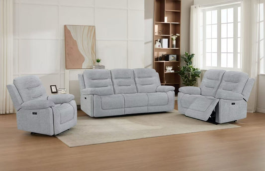 Bryon Power Recliner Sofas - Light Grey Fabric