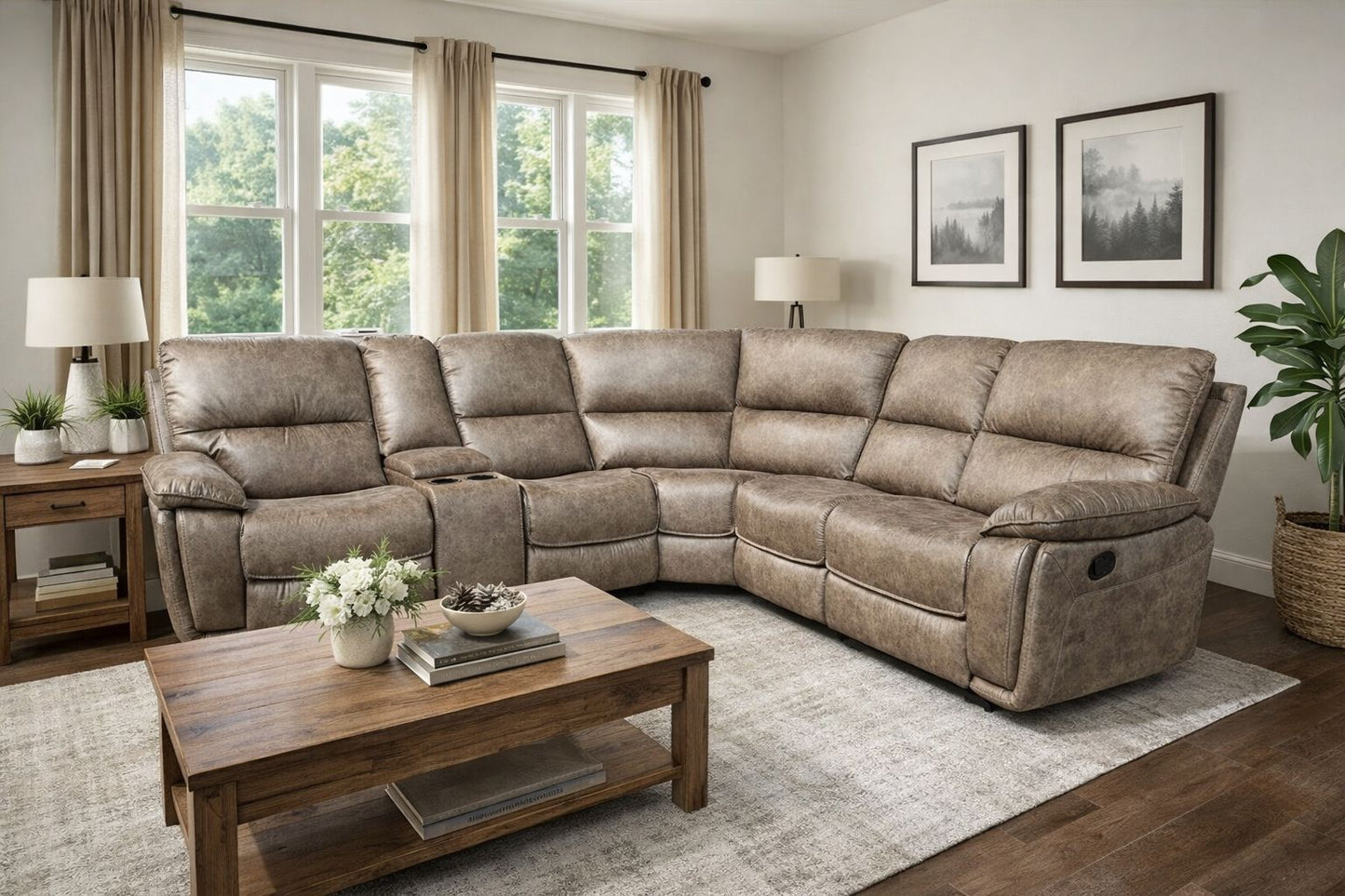 Estelle Sandstone Fabric Recliner Corner Sofas