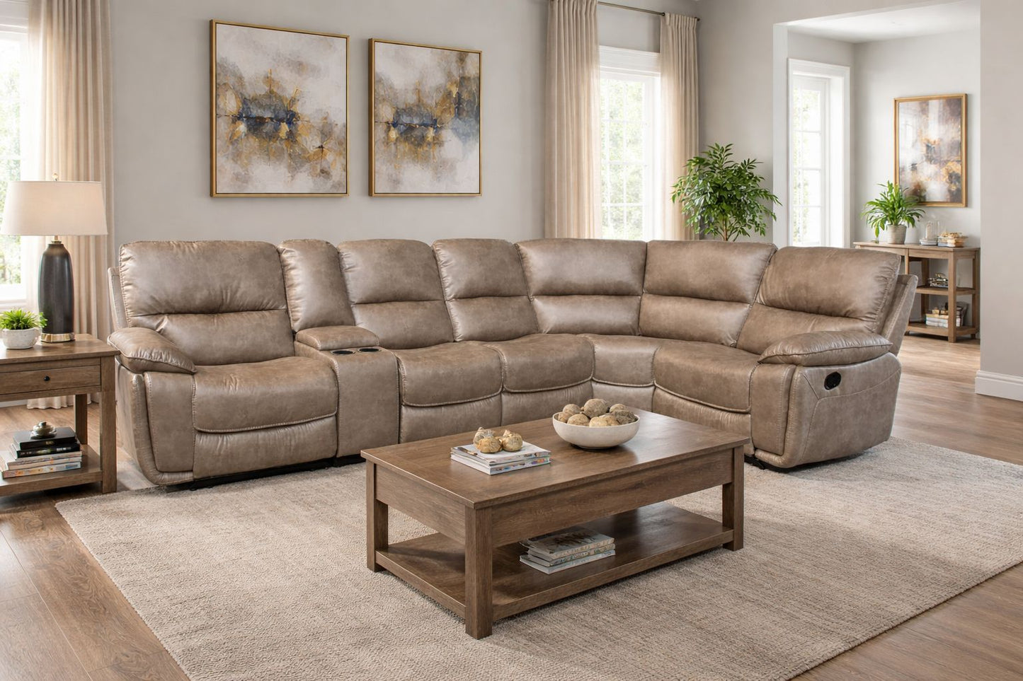 Estelle Sandstone Fabric Recliner Corner Sofas