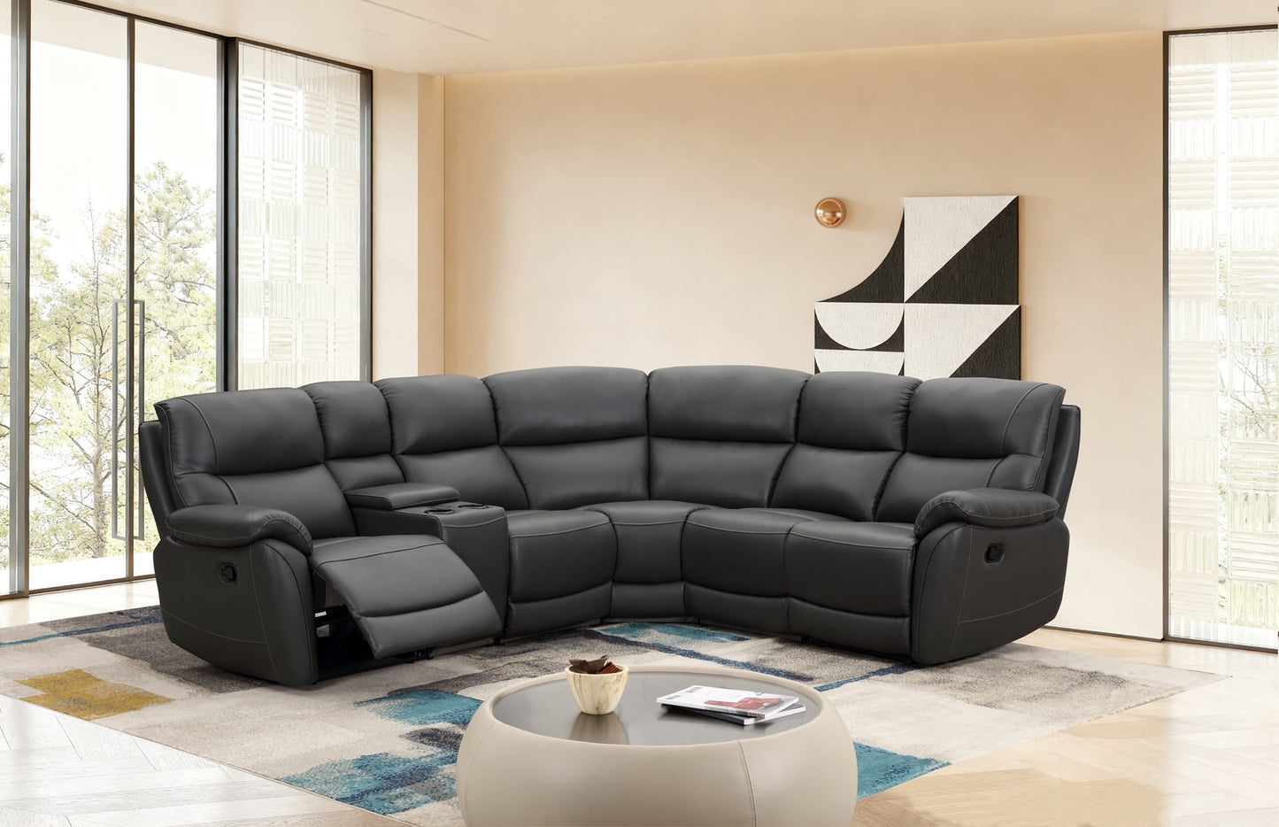 Pandora Half Leather Dark Grey Recliner Corner Sofas
