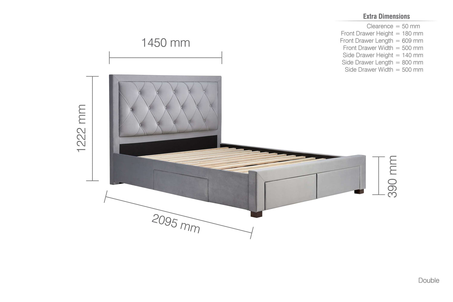 Woodbury Grey Fabric Bed with Storage Drawers