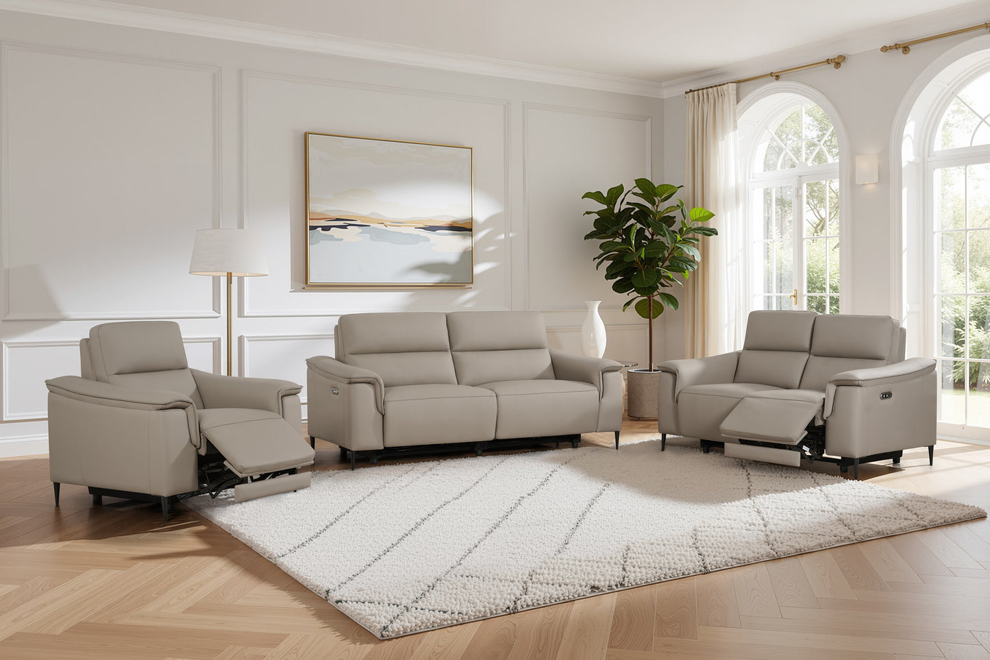 Naples Truffle Leather Power Recliner Sofas