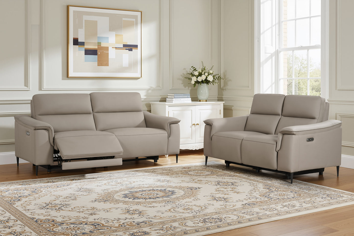 Naples Truffle Leather Power Recliner Sofas