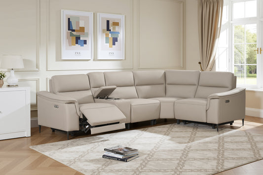 Naples Truffle Leather Power Recliner Corner Sofas