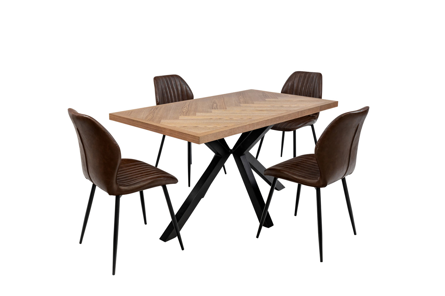 Ashford 1.4m Ash Veneer Dining Table Set with 4x Denver Tan Faux Leather Dining Chairs