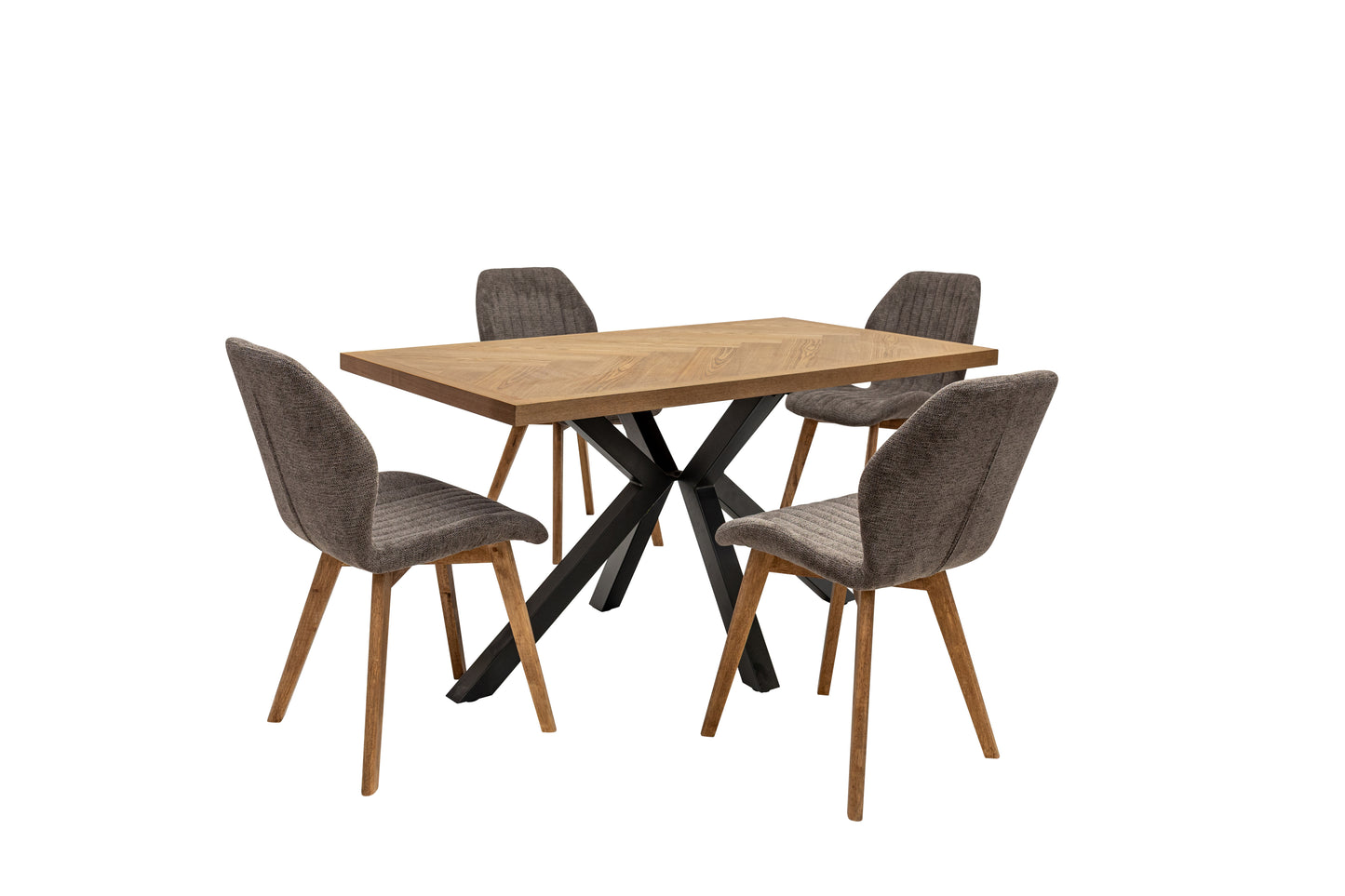 Ashford 1.4m Ash Veneer Dining Table Set + Windsor Grey Fabric Dining Chairs