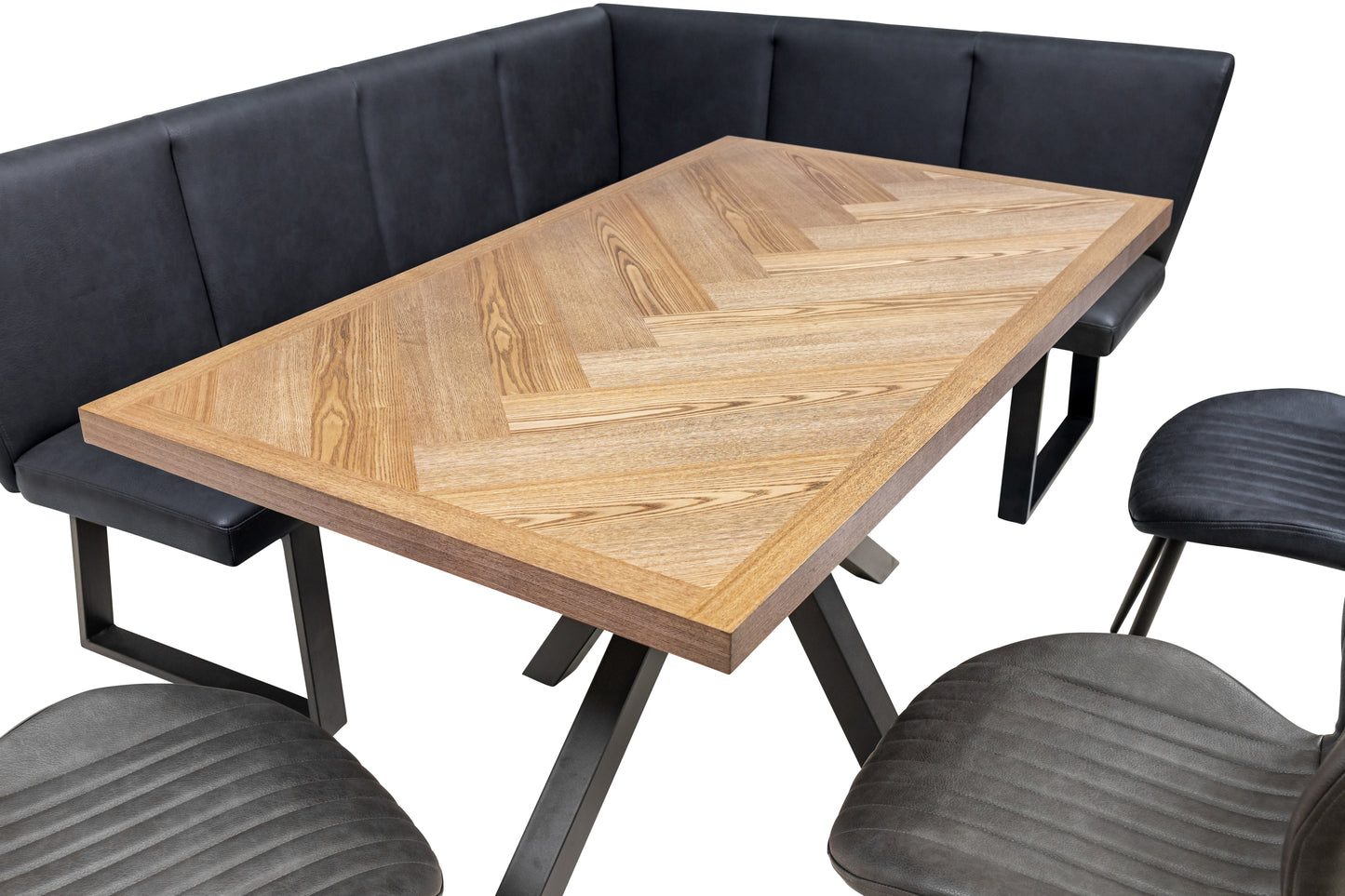 Ashford 1.4m Ash Veneer Dining Table Set + Corner Bench & Dining Chairs
