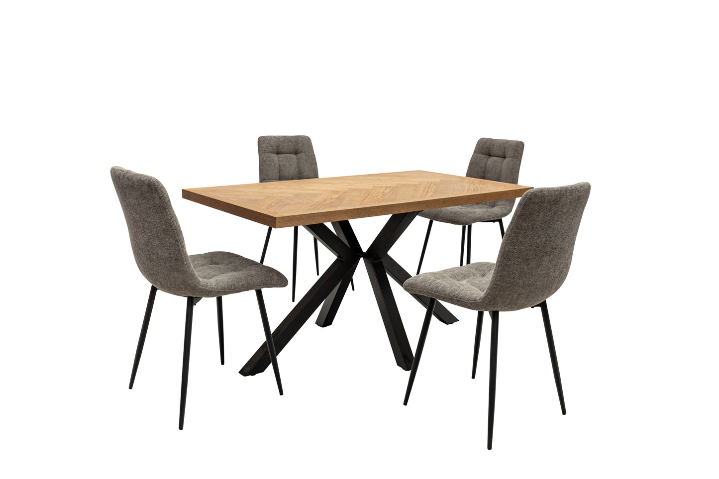 Ashford 1.4m Ash Veneer Dining Table Set + 4x Logan Mocha Fabric Dining Chairs