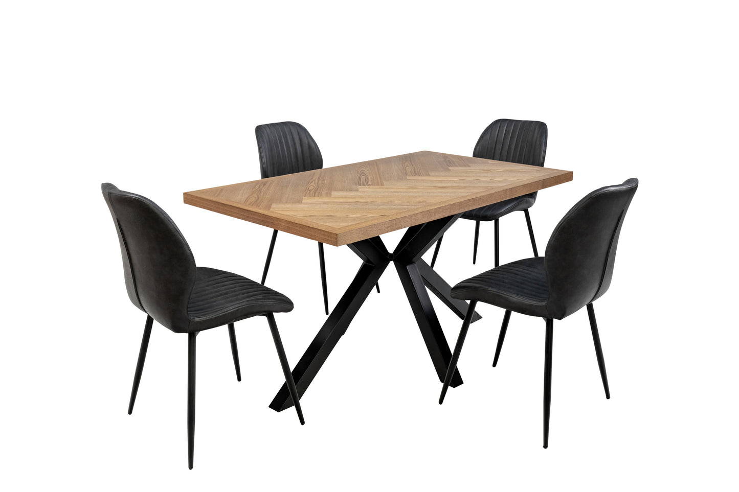 Ashford 1.4m Ash Veneer Dining Table Set + Lisburn Charcoal Faux Leather Dining Chairs