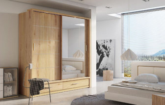 alpha sliding door wardrobe 200cm oak front view