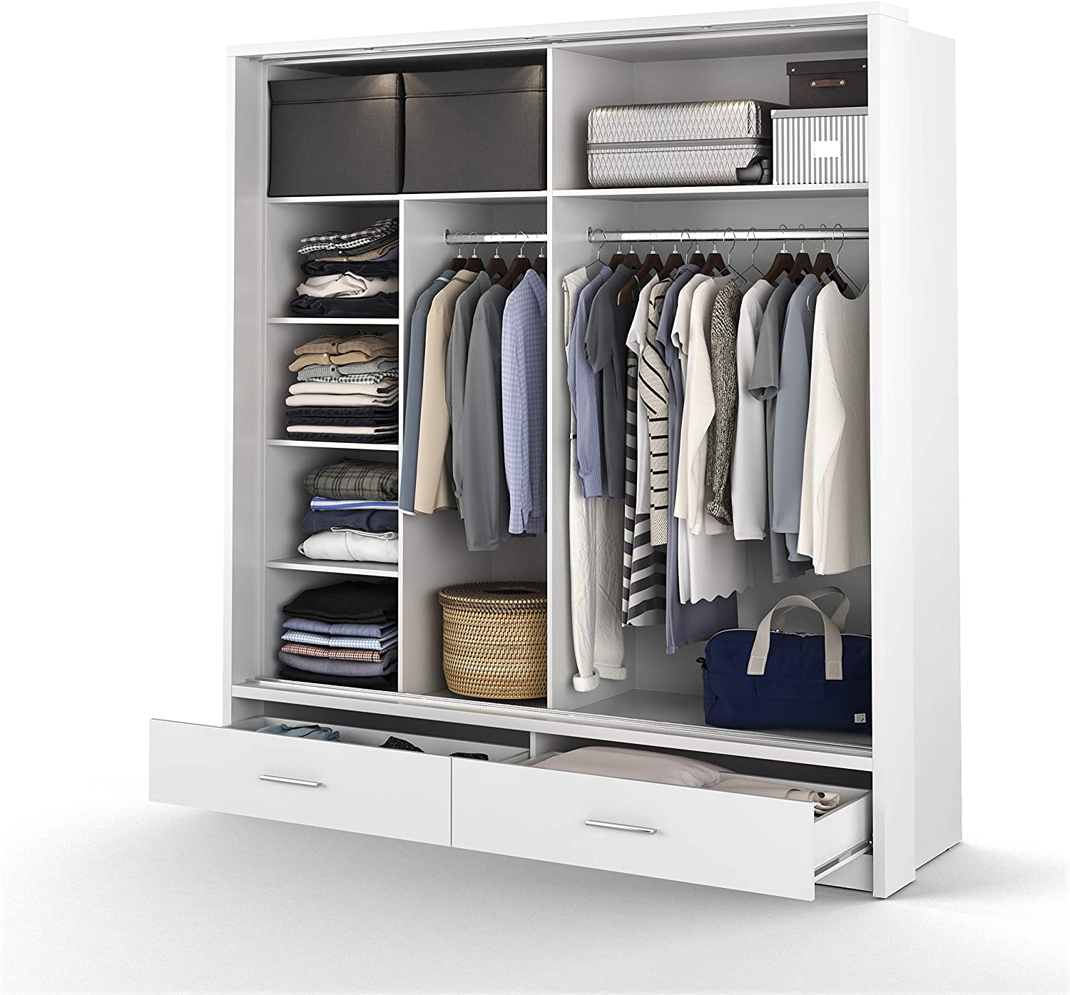 Alpha sliding door wardrobe 200cm white front open view