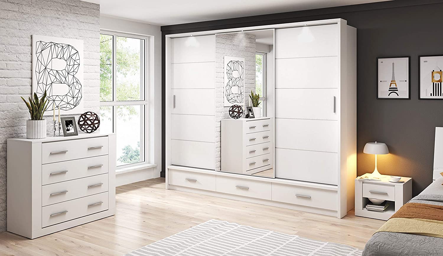 alpha sliding door wardrobe 250cm white front view
