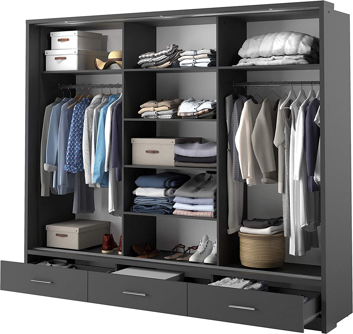 alpha sliding door wardrobe 250cm grey open front view