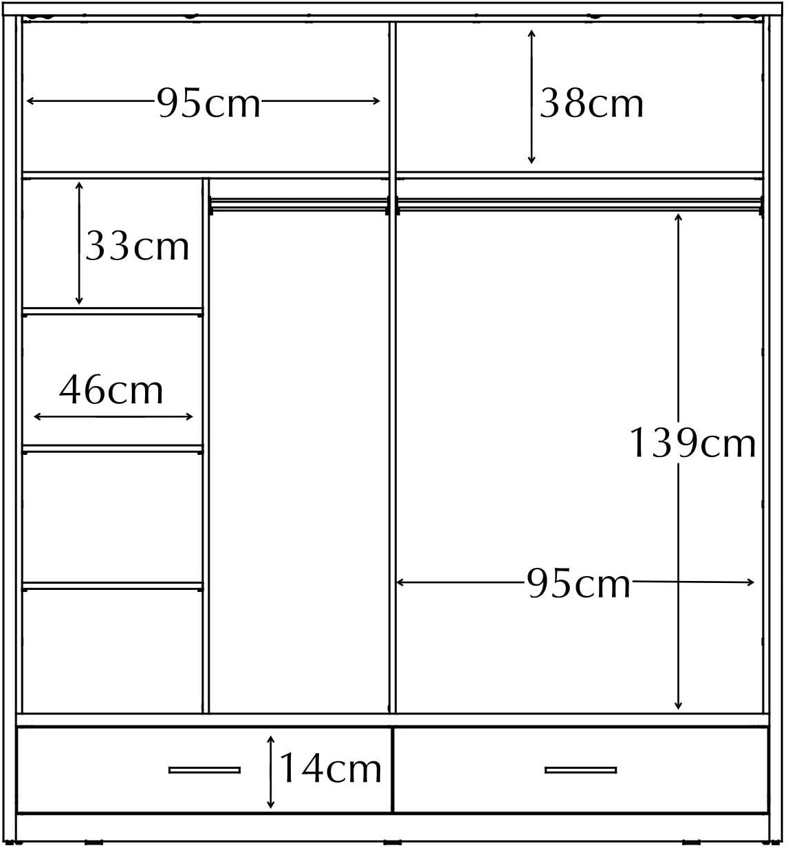 Alpha sliding door wardrobe dimensions view