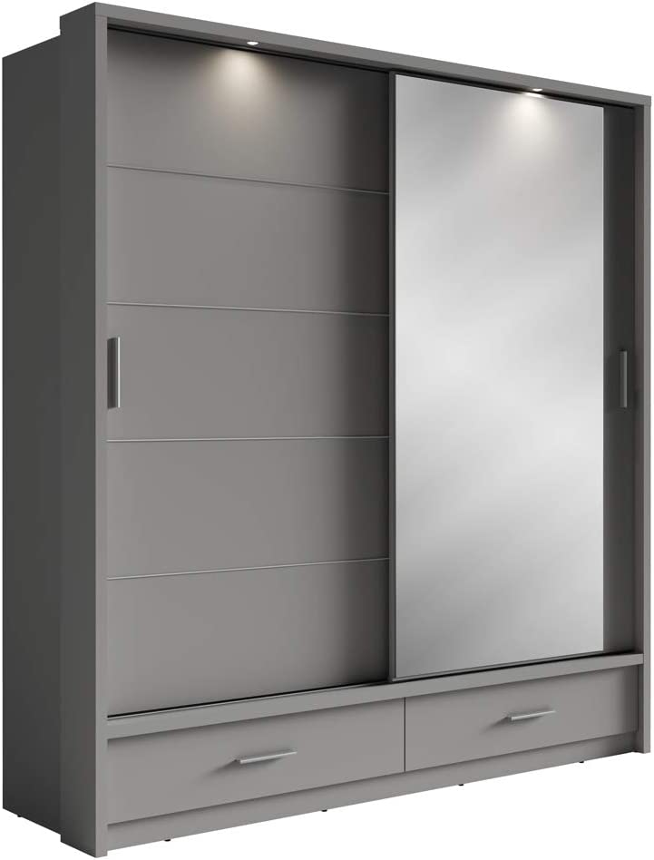 Alpha sliding door wardrobe 200cm grey front view