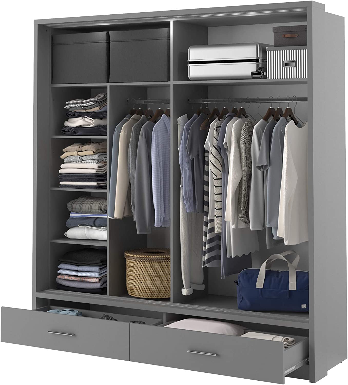 Alpha sliding door wardrobe 200 cm grey front open view
