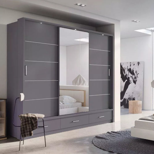 alpha sliding door wardrobe 250cm grey front view