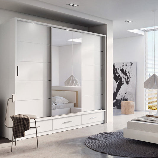 alpha sliding door wardrobe 250cm white front view