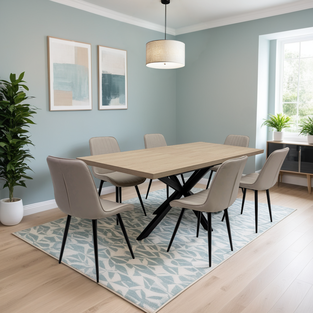 Willow 1.6m Extending (+40cm) Light Oak Dining Table Set + 6x Prague Dining Chairs