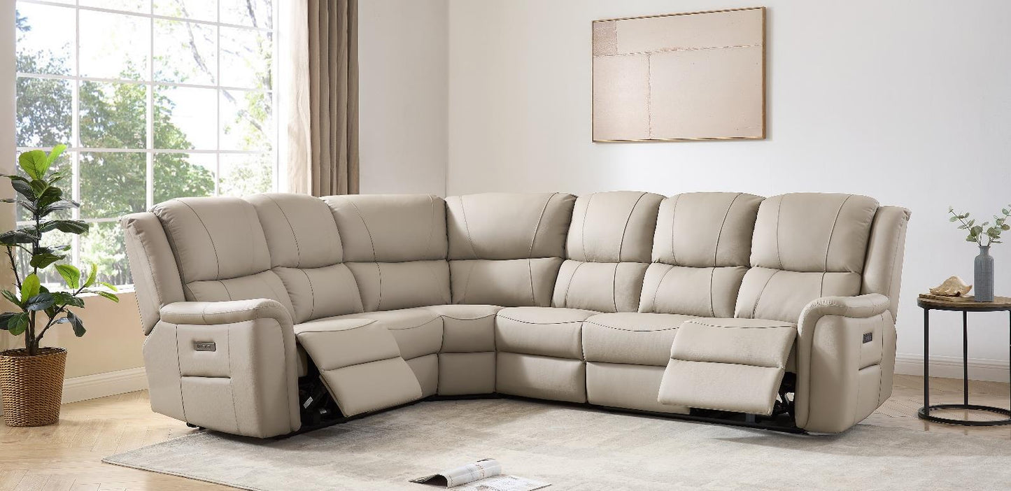 Melbourne Latte Leather Power Recliner Corner Sofas