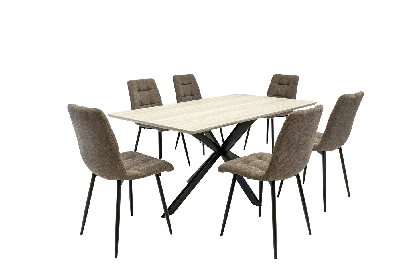 Verona 1.6m Travertine Finish Dining Table Set + Logan Mocha Dining Chairs