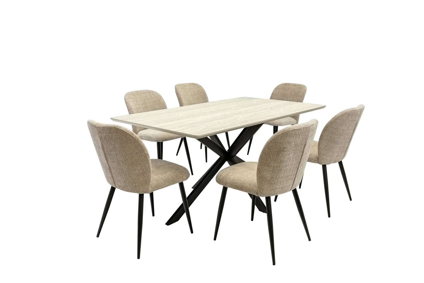 Verona 1.6m Travertine Finish Dining Table Set + Verona Dining Chairs