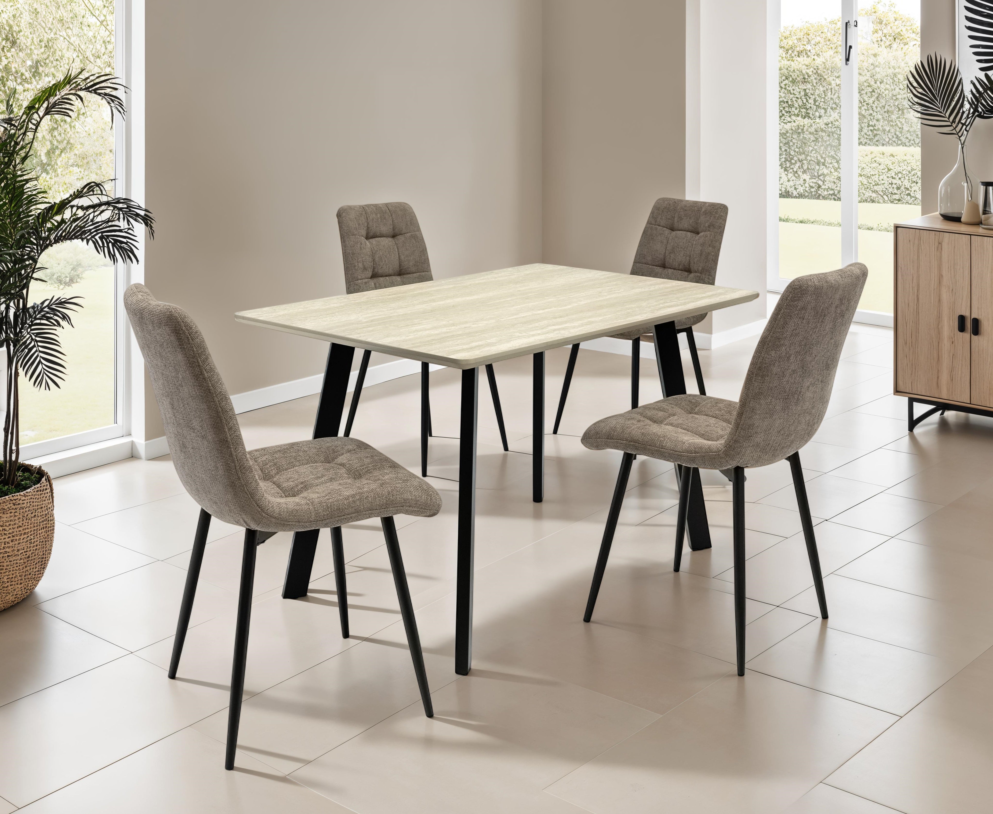 Verona 1.2m Travertine Finish Dining Table Set + Logan Mocha Dining Ch ...