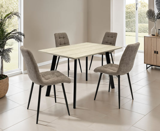 Verona 1.2m Travertine Finish Dining Table Set + Logan Mocha Dining Chairs