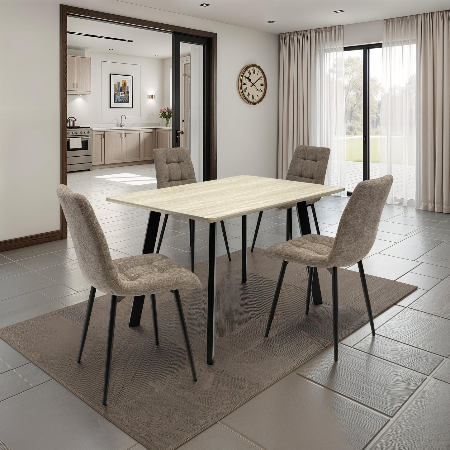 Verona 1.2m Travertine Finish Dining Table Set + Logan Mocha Dining Chairs