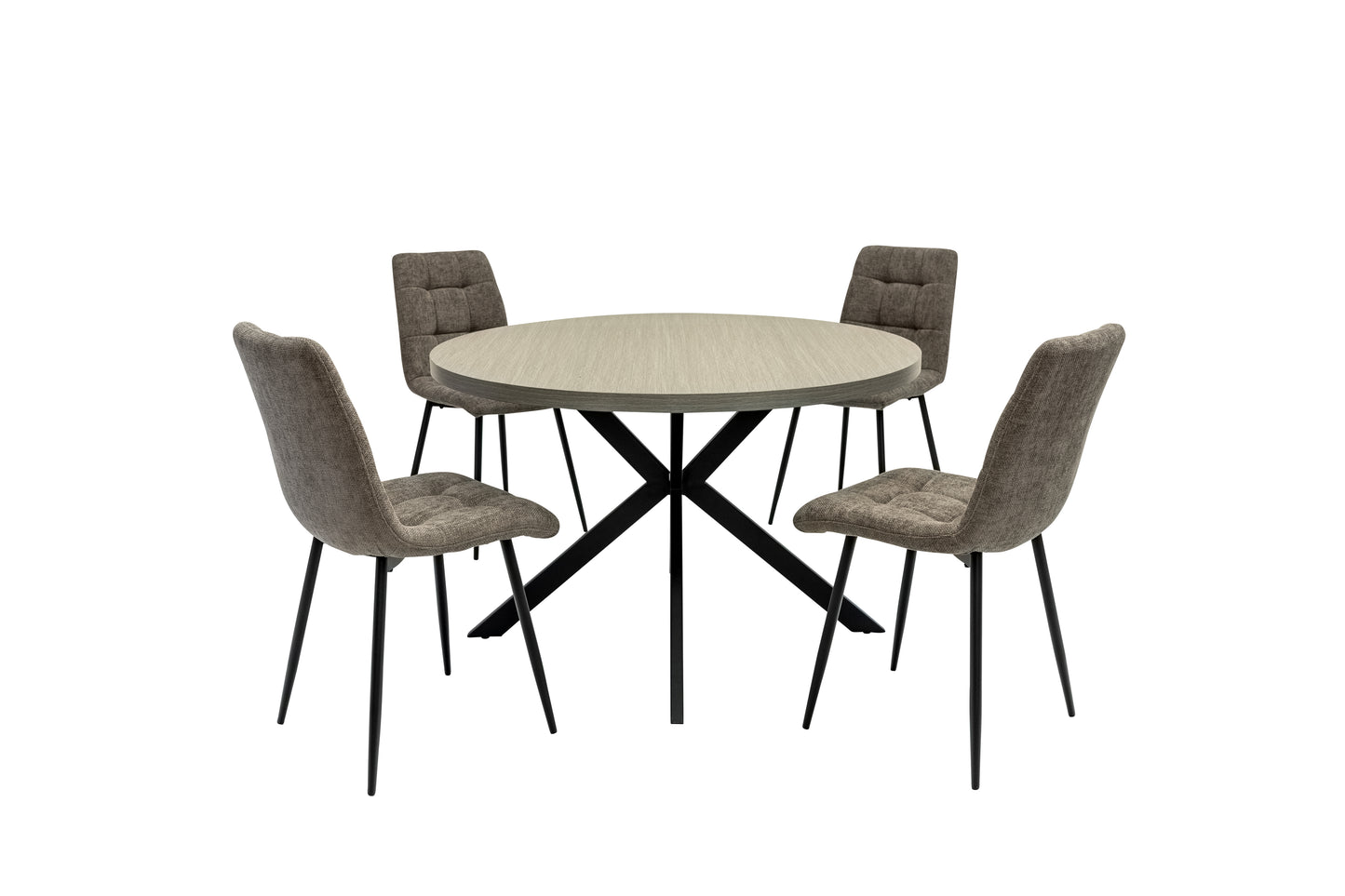 Zurich 1.2m Light Grey Round Dining Table Set + Logan Mocha Dining Chairs