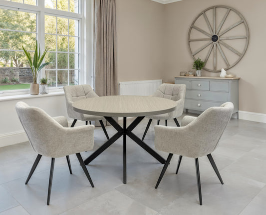 Zurich 1.2m Light Grey Round Dining Table Set + Willow Dining Chairs