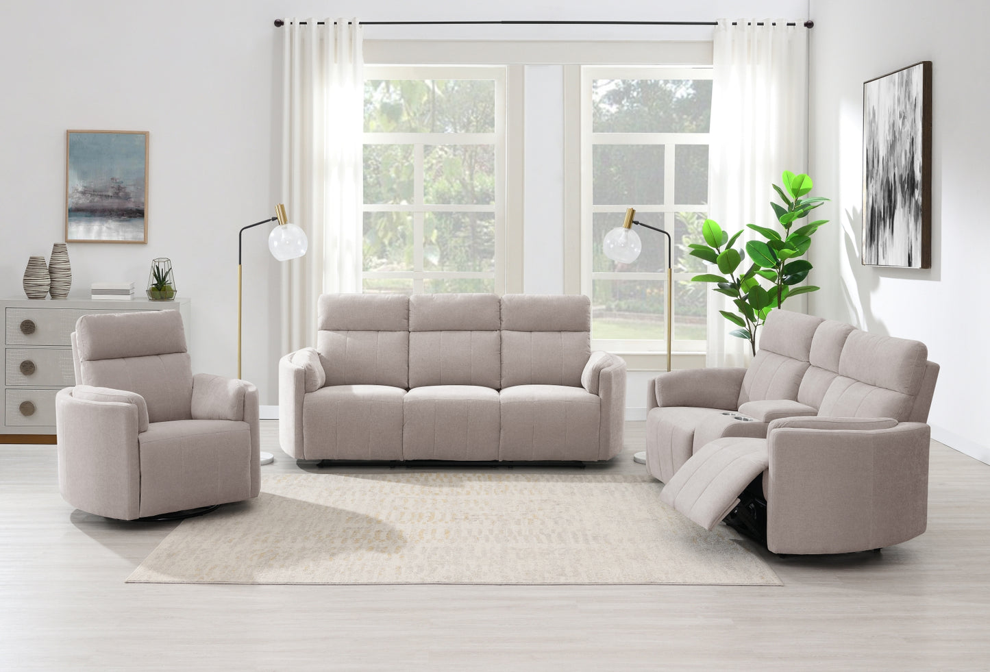 Juno Recliner Sofas - Beige Chenille Fabric