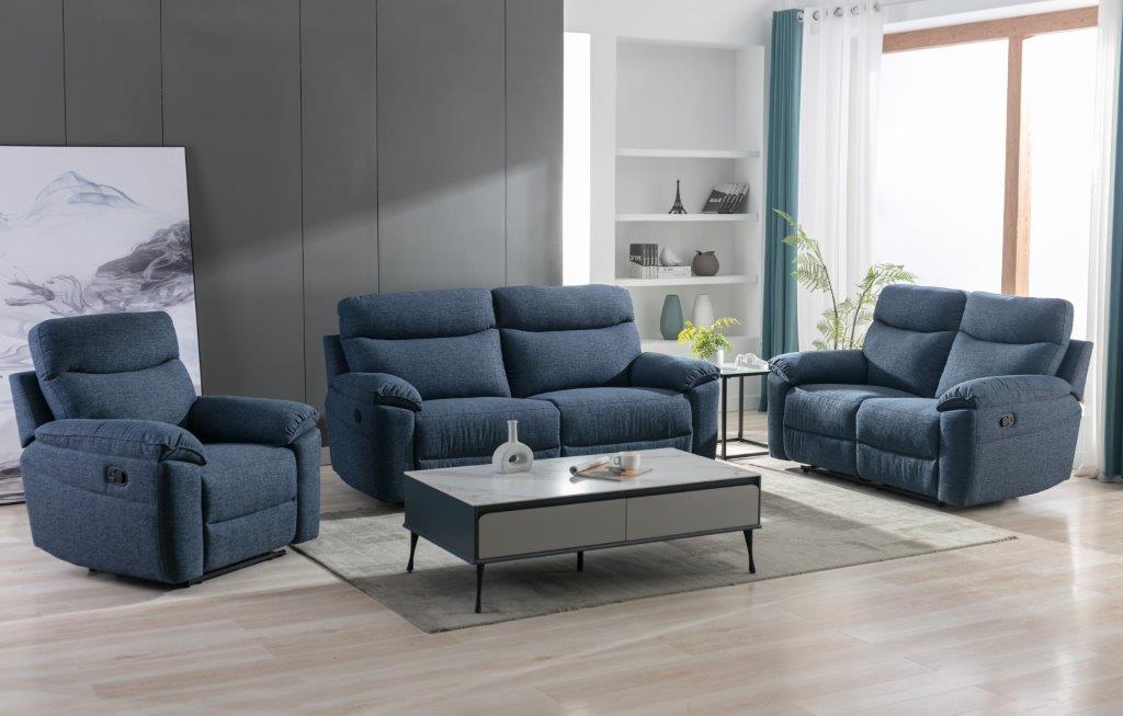 Dunluce Recliner Sofas - Dark Blue Fabric