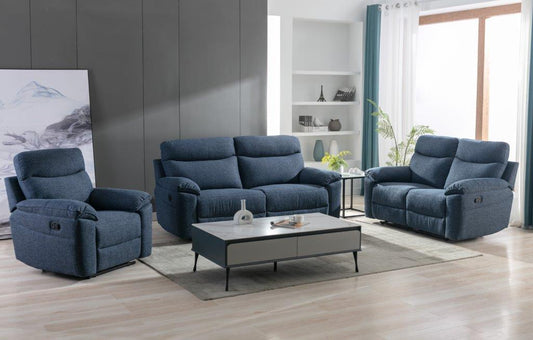 Dunluce Recliner Sofas - Dark Blue Fabric